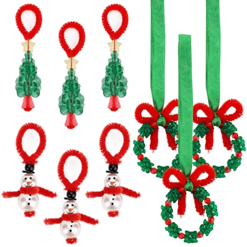 36pcs Christmas Craft Ornament Kits, Colorful DIY Christmas Beaded Hanging Bead Craft Kit for Kids Adults Including 12 Snowman 12 Xmas Tree 12 Garland for Party Decoration Supplies