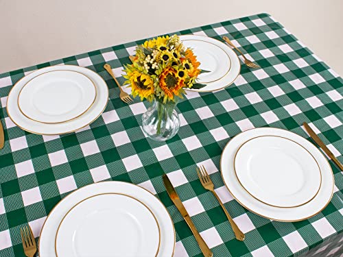 Image of Kesfey 12 Packs Green and White Checkered Tablecloths Party Picnic Disposable Table Covers 54 x 108 Inches Splashproof Plastic Checkered Gingham Tablecover for Outdoor Dinners Party Retro Celebrations