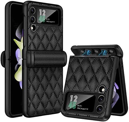 Doeshine for Samsung Z Flip 4 Case, Galaxy Z Flip 4 Case, Semi-Automatic [Hinge Protection] Anti-Fall Protective Premium Leather Wallet Protective Cover for Samsung Galaxy Z Flip 4 (Black)