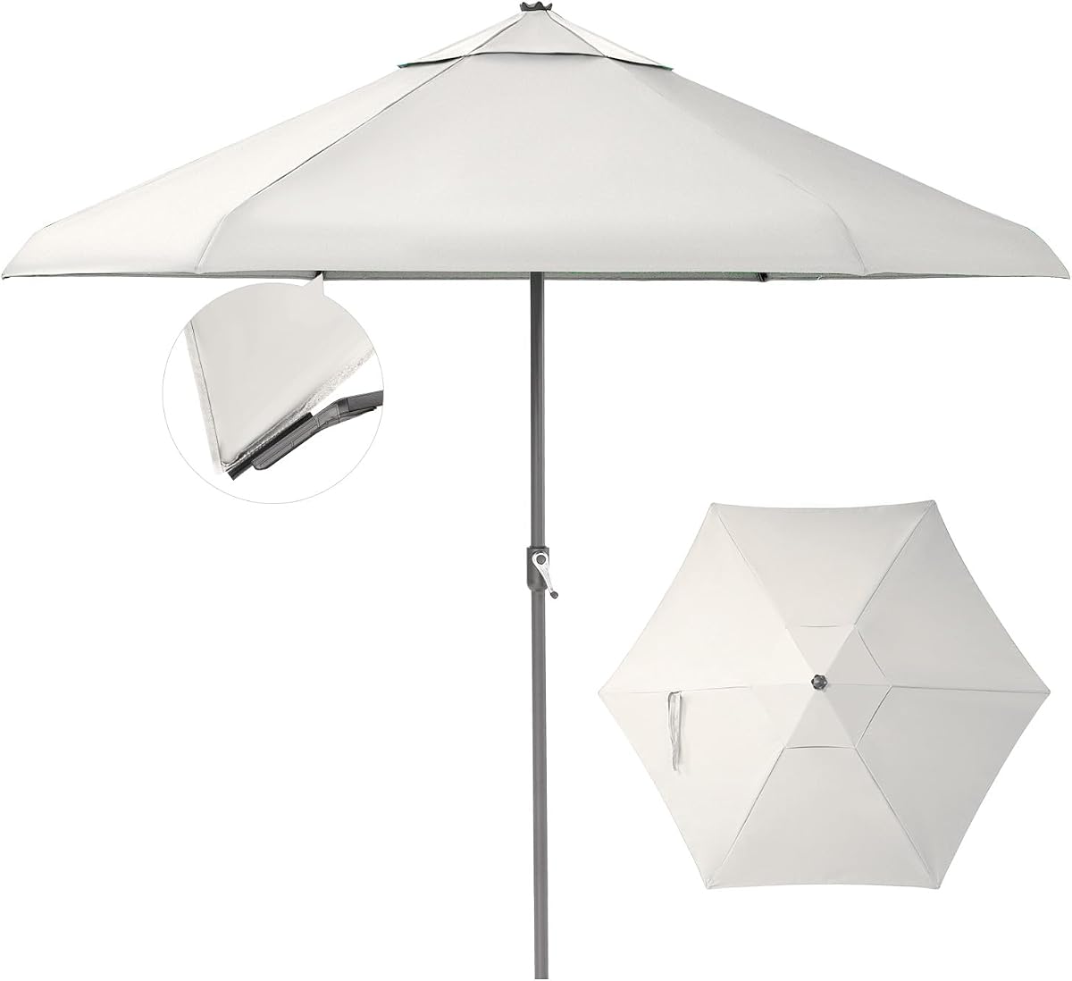 CROWN SHADES 9 Ft Patio Umbrella Olefin with Patented Slot-Lock | 45° Edge Connection Wind Resistant, Auto Tilt, Heavy Duty Patio Umbrella for Table, Pool, Beach, Effortless Crank System
