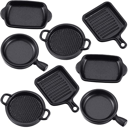 8 Pieces Dollhouse Kitchen Accessories Dollhouse Miniature Metal Pots and Pans Miniature Stovetop Cookware Mini Dollhouse Kitchen Cookware Dollhouse Decoration Party Supplies for Role Play, Black