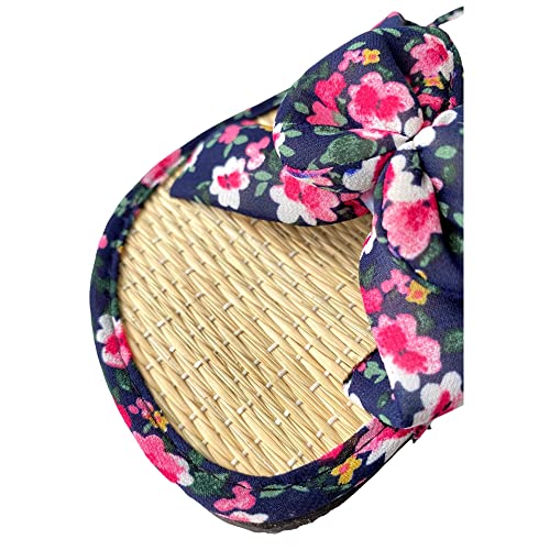 Women's Bow Bamboo Flip Flop,Straw Beach Flat Sandals Handmade,Eco-Friendly Straw Footwear (6.5, Blue)4