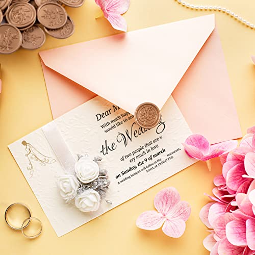 100 Pcs Adhesive Wax Seal Stickers- Wedding Invitation Stickers Rose Flower & Olive Branch Envelope Seal Stickers Gold Vintage Envelopes Embossed Seals For Bridal Shower Party Birthday Supply #TOP1