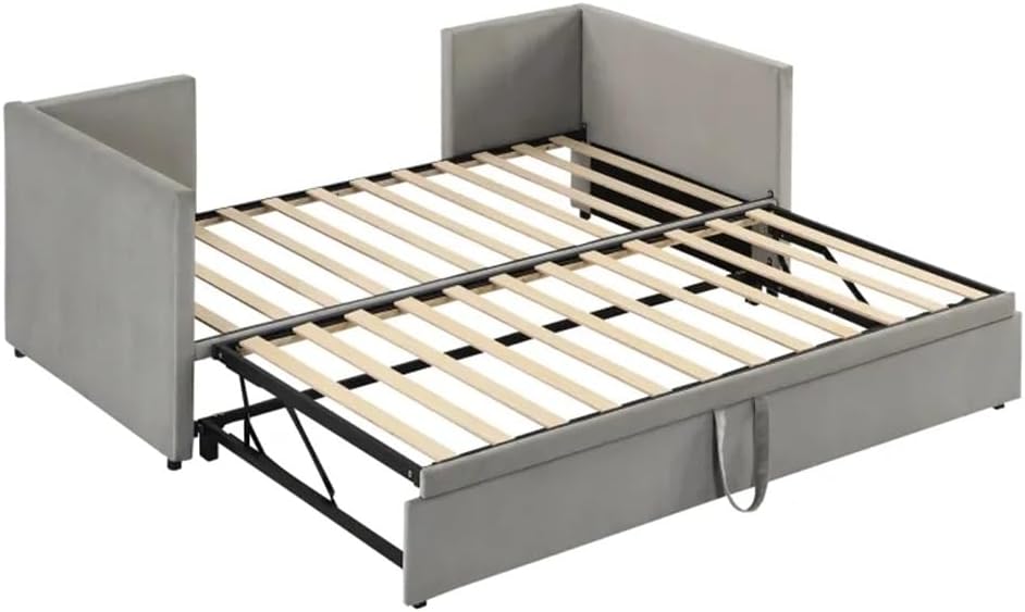 Gray Twin Size Upholstered Daybed,Sofa Bed with Extendable Trundle, for Indoor Living Room Furniture