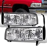 AJP Distributors Headlights Lights Lamps For Dodge Ram 1500 2500 3500 1994 1995 1996 1997 1998 1999 2000 2001 2002 94 95 96 97 98 99 00 01 02 (Chrome Housing Clear Lens Clear Reflector)