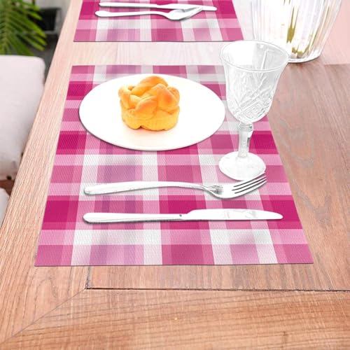 Sets de table pour mariages et fêtes à carreaux roses en PVC tissé x4