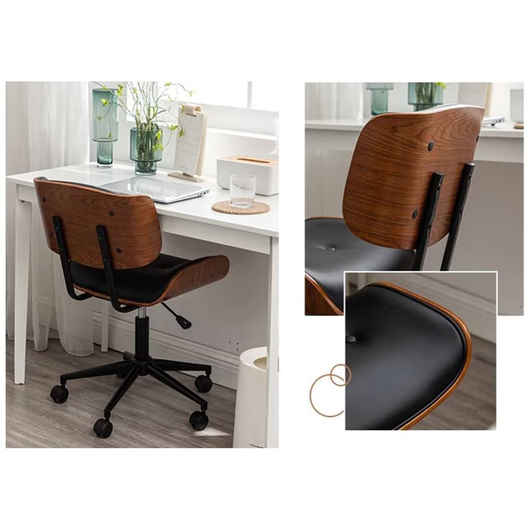 Sedia da ufficio girevole con ruote, elegante sedia da scrivania imbottita senza braccioli in morbida pelle nera, mobili moderni e da ufficio per comfort e stile