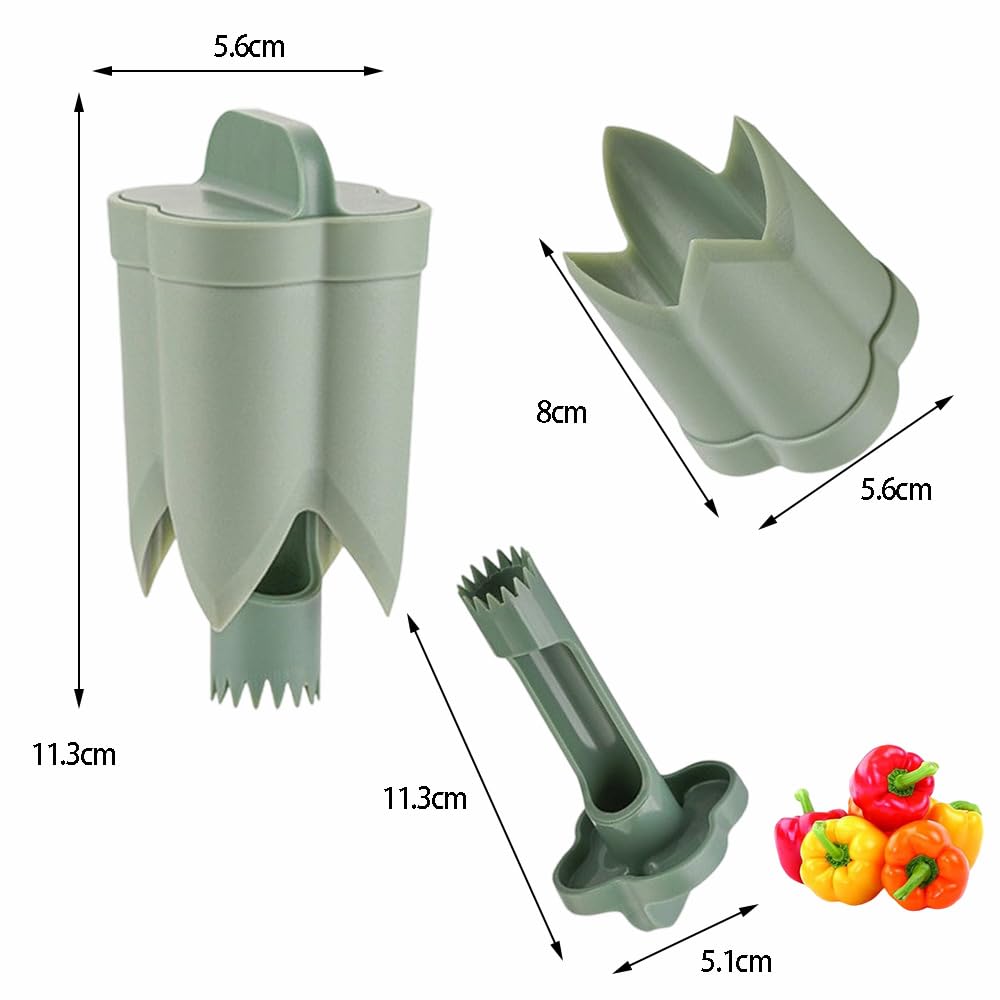 Descorazonador de Pimientos 2 en 1 Removedores de Semillas de Pimiento Herramienta para Quitar Semillas para Cocina Hogar Familia Camping (Verde)