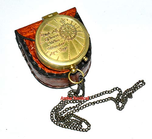 Brújula de latón sólido con estuche de cuero miniatura 4