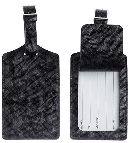 Sodsay Leather Luggage Tag Baggage Bag Travel Tags 4 Pcs Set (Ch Black) #TOP1