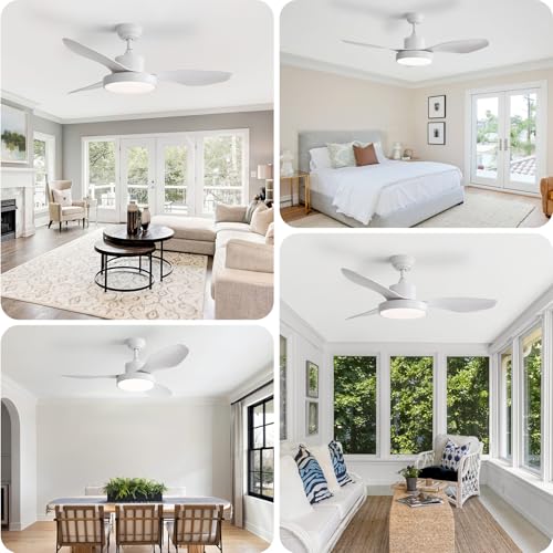 Image of Sofucor 47 Inch Ceiling Fan with Lights and Remote Modern Outdoor White LED Ceiling Fans with Large Light Fixture Dimmable 6 Speeds Reversible DC Motor &Timing for Patio Bedroom Living Room Office