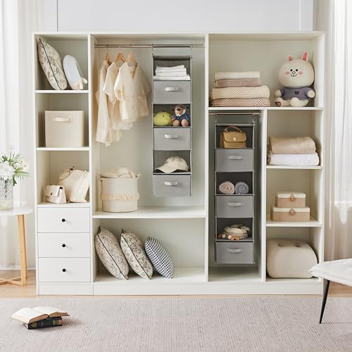 Image of MAX Houser 6 Tier Shelf Hanging Closet Organizer, Closet Hanging Shelf with 2 Sturdy Hooks for Storage,2 Pack, Foldable (Light Grey)