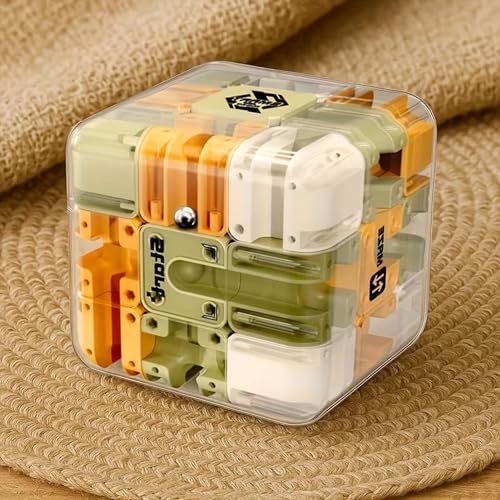 3D Maze Puzzle Cube with Metal Ball Brain Teaser Game for Kids & Adults Handheld Marble Run Puzzle Toy Mind Challenge Educational Game Stress Relief F