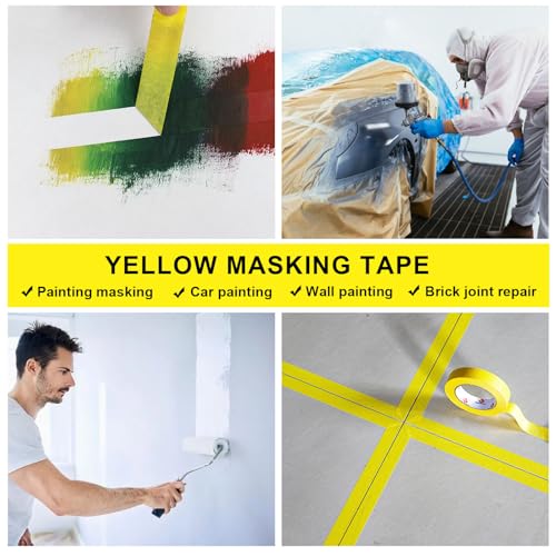 Image of BOMEI PACK Yellow Painters Tape 1 Inch Bulk - Paint Tape 20 Rolls x 1 Inch x 55 Yards - Yellow Masking Tape for Walls Painting, DIY Crafting, Edge Finishing and School Projects, Total 1100 Yards