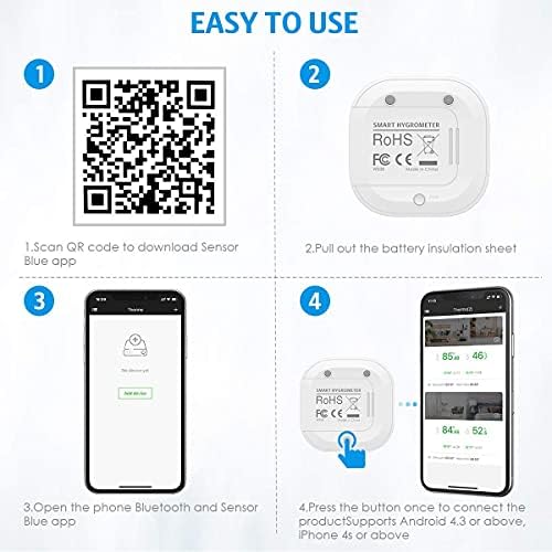 Brifit Wireless Thermometer Hygrometer, Bluetooth 5.0 Humidity Temperature Sensor with Data Export for iOS Android, Alarm Function, Portable for House, Guitar Case, Greenhouse, Christmas (2 Pack)