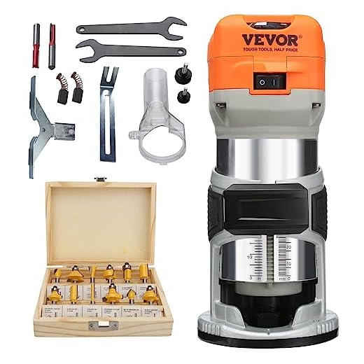 VEVOR Wood Router, 1.25HP 800W, Compact Wood Trimmer Router Tool, 30000RPM Max Speed 6 Variable Speeds, with 1/4'' & 5/16'' Collets 12 PCs Milling Cutters Dust Hood, for Woodworking Slotting Trimming