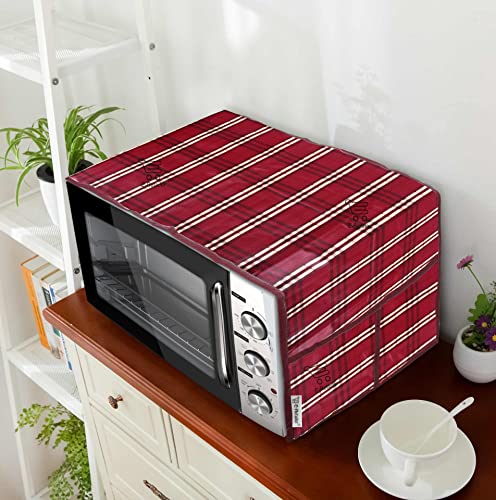 Image of PVC Waterproof 3-Layered Microwave Oven Top Cover With 4 Utility Pockets Suitable for Upto 30 Liter (Color- Red, Size-36x14 Inches)