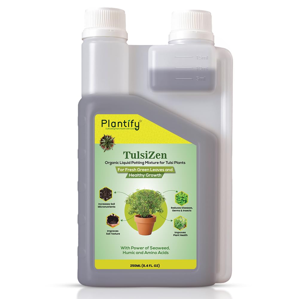 Plantify TulsiZen Organic Liquid Potting Mixture for Tulsi Plants, 250ml, Plant Growth Nutrient with Seaweed and Amino Acids, For Plant Growth and Flowering