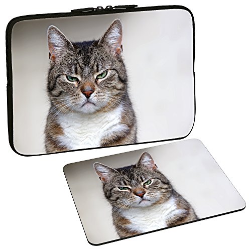 Funda para ordenador portátil de 15,6 pulgadas con alfombrilla de ratón diseño de gato