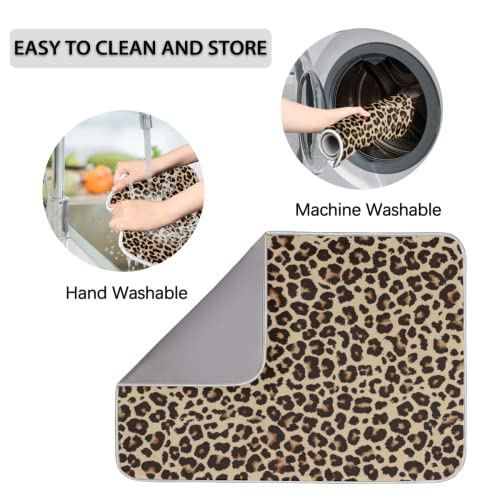 Abtropfmatte mit Leopardenmuster, 40,6 x 45,7 cm, für Küchentheke, Retro-Tierdruck, Geschirrabtropfgestell, Matten, Abtropfpads, hitzebeständige Geschirrmatte für Spüle