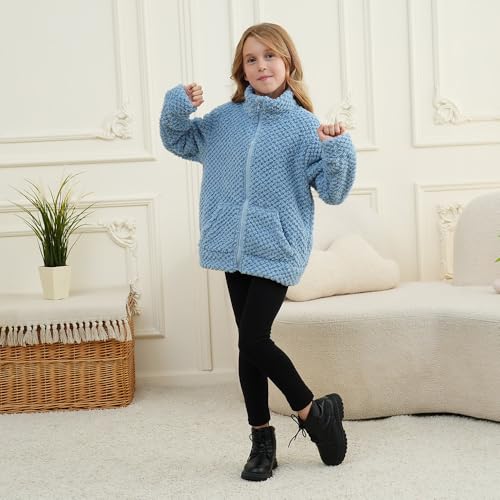 Kids Fleece Jackets Girls winter Jacket Soft Light Outerwear Full Zip up Sweatshirt with Pockets 3-12 Year3