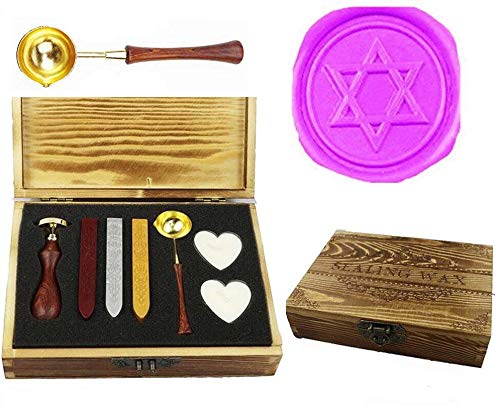 Kit de tampons hexagonaux étoile de David en cire avec cuillère bougie et livre bois