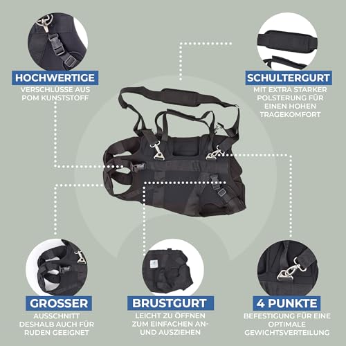 Nature Pet Ganzkörper Tragehilfe für Hunde aus 4 mm starkem Neopren/Durchgehende Tragehilfe mit stark gepolstertem Hebegurt – Ganzkörper-Hebegeschirr für Reha & Mobilität (L)