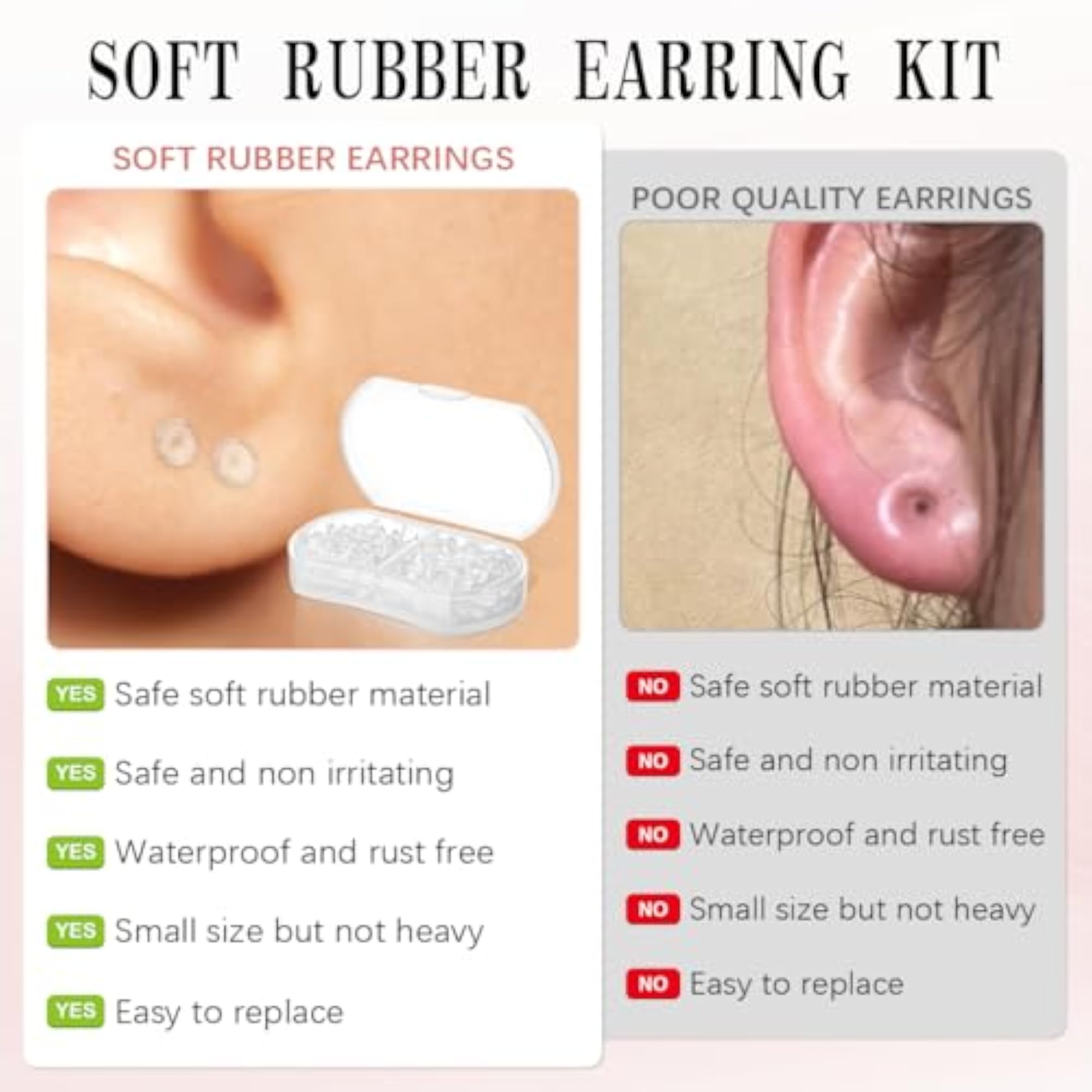100Pcs Clear Plastic Piercing Retainers with Rubber Back