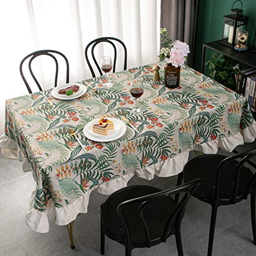 rismart Ruffle Square Linen Table Cloth Cover Tablecloth for Tabletop Desk Adornment Multicolour 140 x 260 cm - Image 4