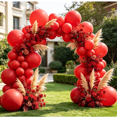 Image of 108Pcs Double Stuffed Red Balloon Garland Arch Kit