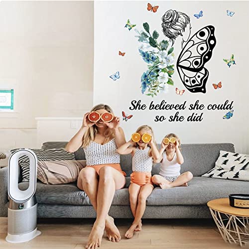 Girls Inspirational Wall Sticker Decal Wall Art Quote She Believed She Could So She Did Wall Decal Butterfly Motivational All Stickers Peel And Sticker Wall Decoration For Women Girls Bedroom Living Room Decor #TOP4