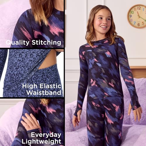 Image of Cuddl Duds Lightweight 2 Piece Active Base Layer Matching Sets for Girls | Kids Everyday Activewear, Long Sleeve Top & Leggings, Back to School & Gym Clothes, Breathable Moisture Wicking Lounge Set