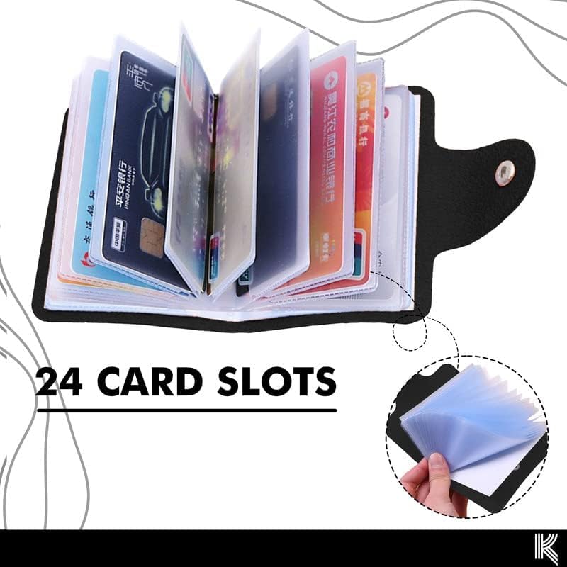 Image of Kraptick Leather Credit Card Holder with Double-Sided Slots for Cards, Business Card Holder, ATM Card Holder Unisex- 24 Card Slots (Black)