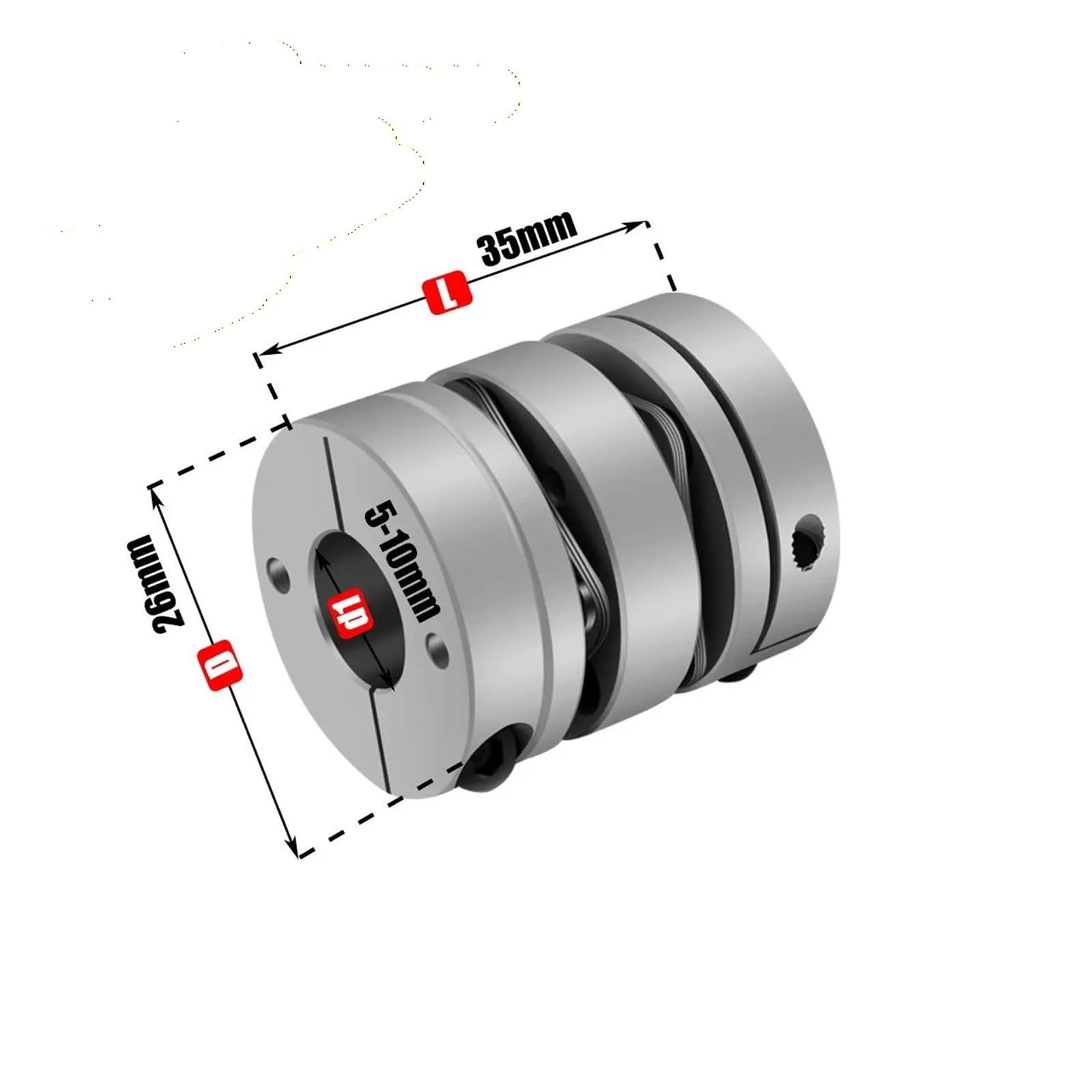 Connecteur élastique de couplage à Double diaphragme en alliage d'aluminium D26L35, D26mm L35mm(5x5)