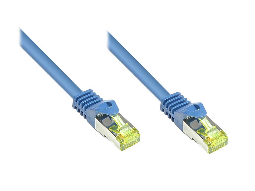 Kabelmeister® SO-35806 - Cable de red Ethernet (cat. 7, 10 Gigabit, LAN, con conectores Cat 6A, 50 m, conductor de cobre, protección RNS, doble apantallamiento, S/FTP, PiMF, 500 MHz, sin halógenos), color azul