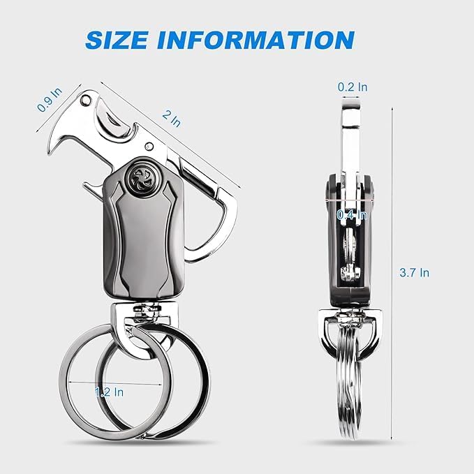 Image of Metal Keychain with Carabiner Clip | Portable Key Ring Holder | Heavy Duty Key chain Charm | Everyday Carry Key Accessory for Men Women | Gift for Car & Bike Keys