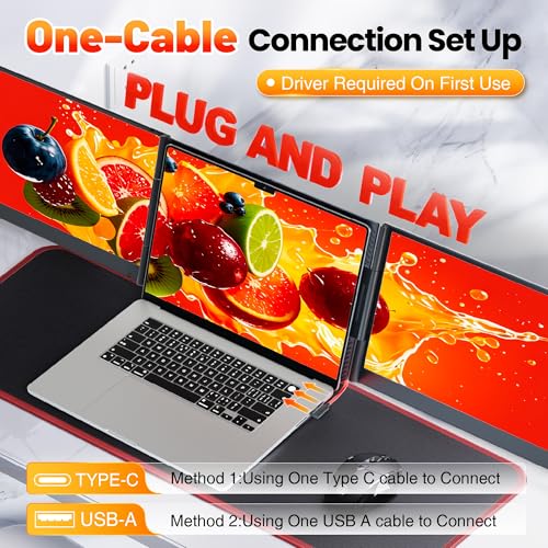 Image of Laptop Screen Extender Triple Monitor, 15.6 inch FHD 1080P USB-C One Cable Plug n Play Portable Monitor for Laptops 13-17 inch, 0.16 inch Ultra-Slim Travel Monitor for Mac /Win /Android (Driver Required)