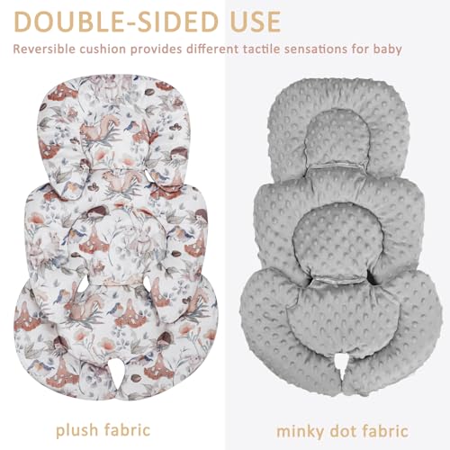 Image of Infant Car Seat Insert Cushion, Super Soft Baby Car Seat Head Support & 2 Straps Pads, Reversible Preemie Newborn Carseat Insert, Fit Car Seat, Stroller, Infant Bouncer, Gray Animals