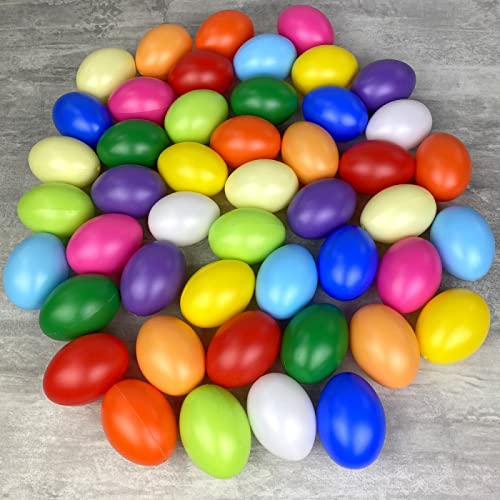Lealoo Gros Lot de 100 Oeufs en Plastique, Coloris Assortis, 6,5 cm de Haut, idéal pour la Chasse aux Oeufs de pâques, Non séparables