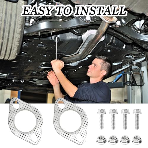 Image of 2PCS Car Exhaust Gasket + 4PCS Exhaust Bolts, 2-Bolt 2-Inch Exhaust Flange Gasket Replaces OEM#120-06310-0002, Exhaust Manifold Gasket Kit, Car Accessories for Cars Trucks (2inch)