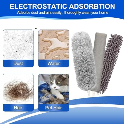 Image of 100 inches Expandable Pole Handle 5 in 1 Microfiber Feather Duster 5 PCS Bendable & Extendable Fan Cleaning Brush Washable Mop for High Ceiling Fans