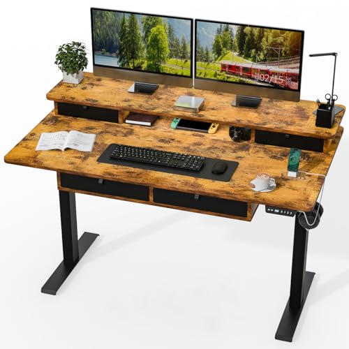 Kingant 55 x 30 Inch Electric Standing Desk with 4 Drawers, Adjustable Height Computer Desk for Home...