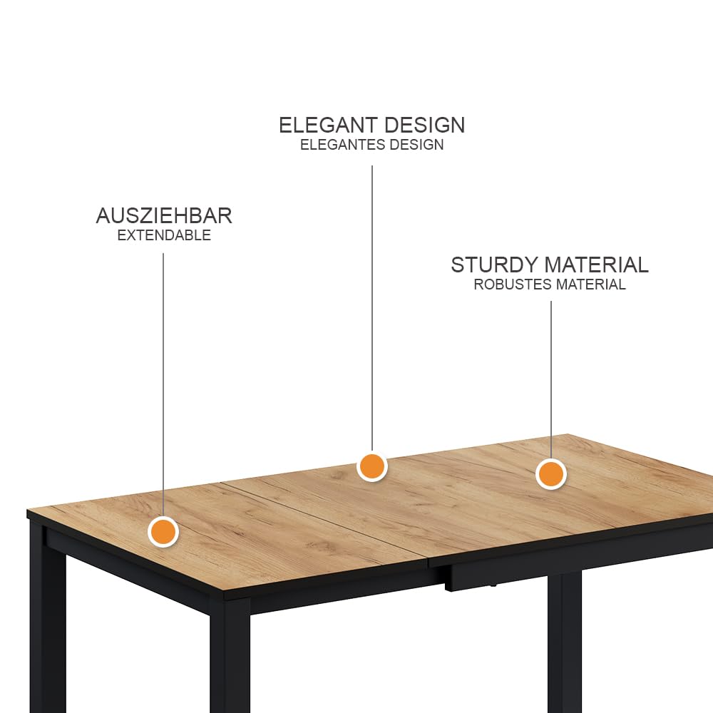 Vicco Esstisch Granny, Eiche/Anthrazit, 80-120 x 70 cm ausziehbar, mit Ausziehfunktion für Variable Tischlängen