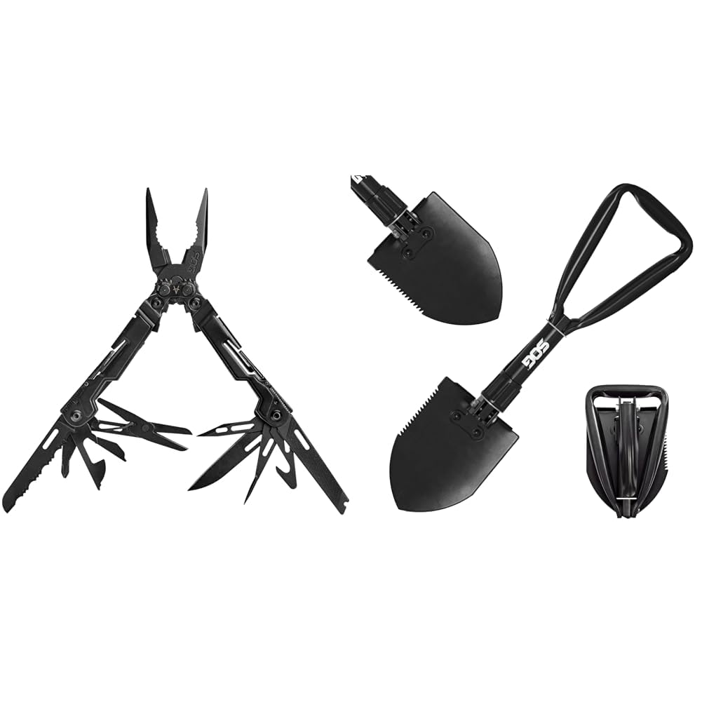 18-Tool PowerPint Mini Compact Stainless Steel Multi-Tool & 18.25" Folding Survival Shovel with Saw Edge and Carry Case