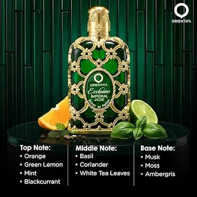 Orientica Luxury Exclusive Imperial Jade Extrait de Parfum - Orange, Green Lemon, Mint, Blackcurrant, Basil, Coriander, White Tea Leaves, Musk, Ambergris Arabic Perfume for Men & Women 2.7 Oz/80ml