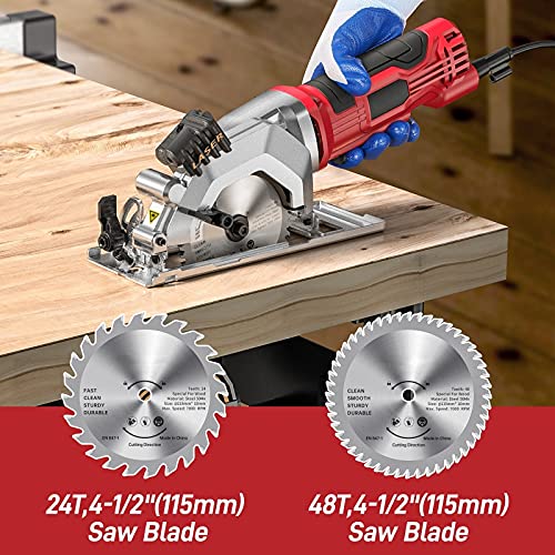 Mini Kreissäge, Handkreissäge 480W 3500RPM mit Laserführung, Skalenlineal, 2 Sägeblättern, maximale Schnitttiefe 43mm… – Bild 5