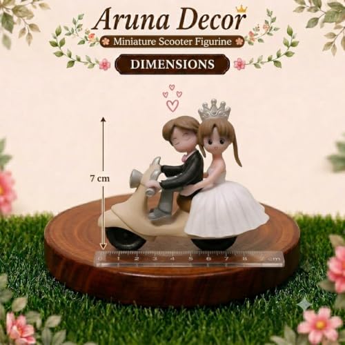 Image of Vintage Decorative Miniature Couple on Scooter Figurine, PVC Garden Ornament, Romantic Home Decor Collection Piece