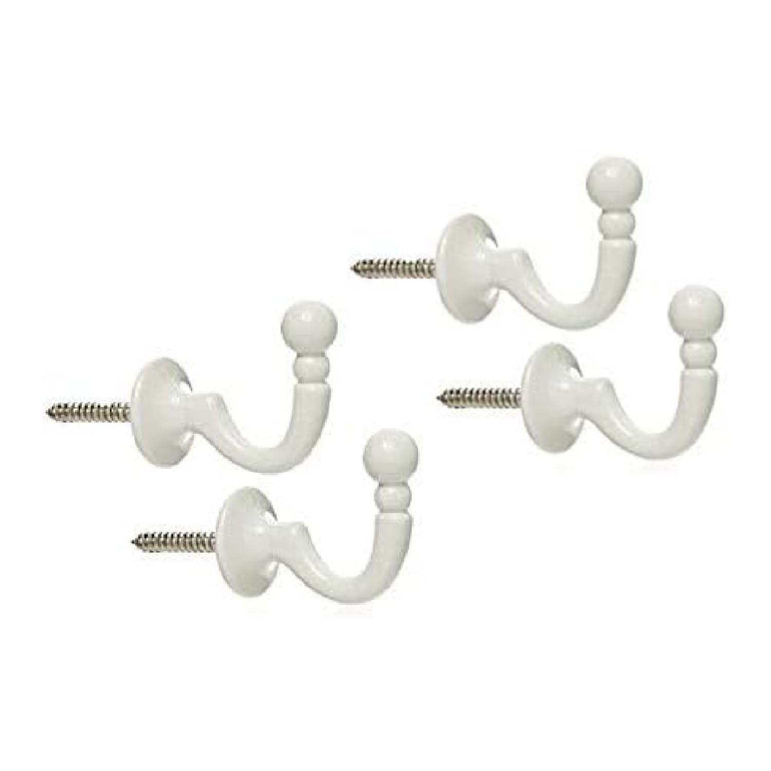 Sisi Uk White Sisi Uk® 4 Pack Curtain Tie Back Hooks U Ball End Curtain Holdbacks Heavy Duty Curtain Tie Band Rope Hook Door Wall Clothes Coat Hangers Hooks (White)