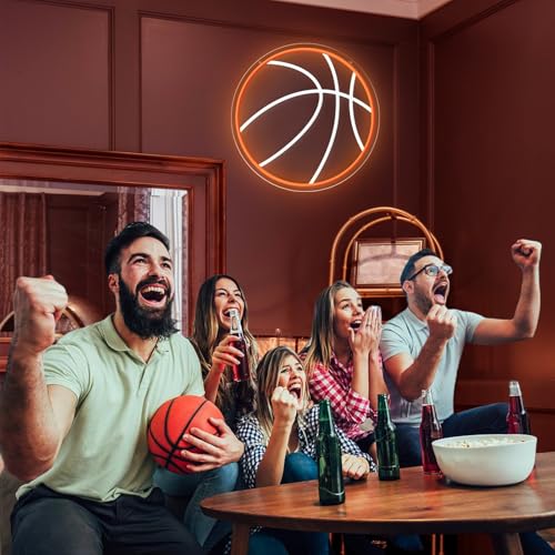 Image of Basketball Neon Sign, 12.6 inchx12.6 inch Basketball Led Neon Light for Wall Decor, Powered by USB Wall Decor Aesthetic for Room Bedroom Sports Decor Gift for Christmas Birthday