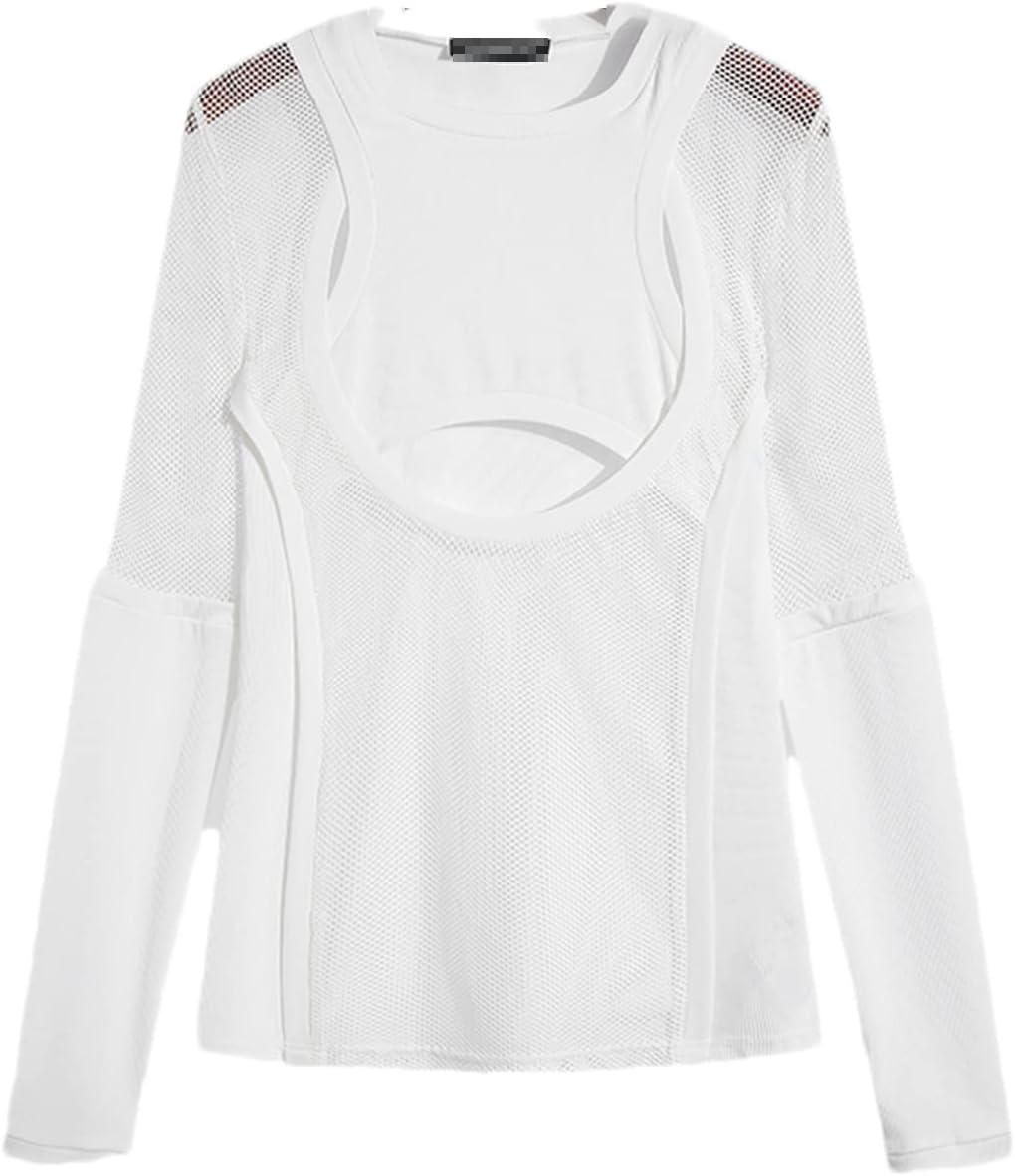 Men's T-Shirt Mesh Panel O-Neck Long Sleeve Sexy T-Shirt Tops Sheer Cutout Street Party Nightclub Camisole